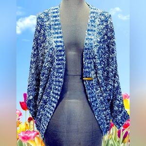 Eyn Blue and White Toggle Close Dolman Sleeve Cardigan Sweater Size S